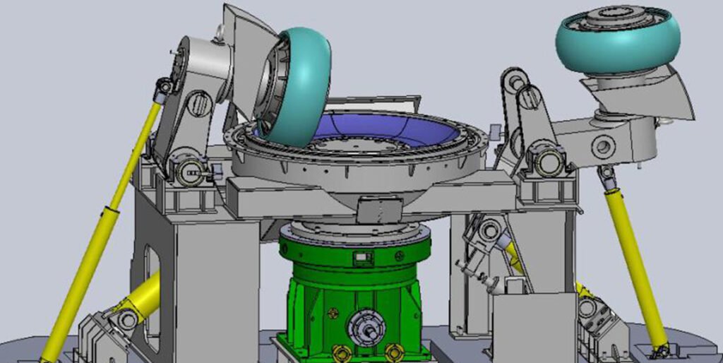 Structure of a vertical roller mill roller and grinding table