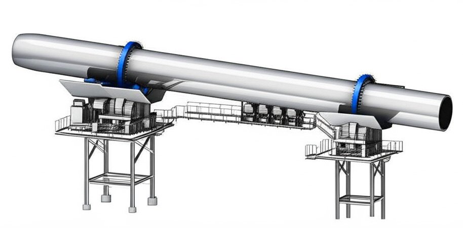 2 base friction drive incineration rotary kiln 3D cad model