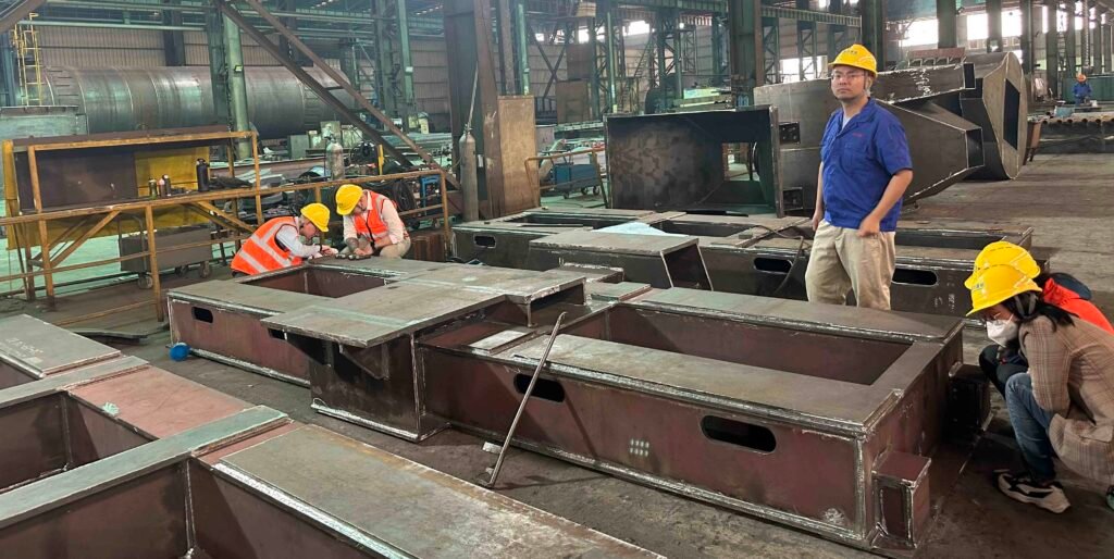 waste incineration rotary kiln baseframe grinding in progress
