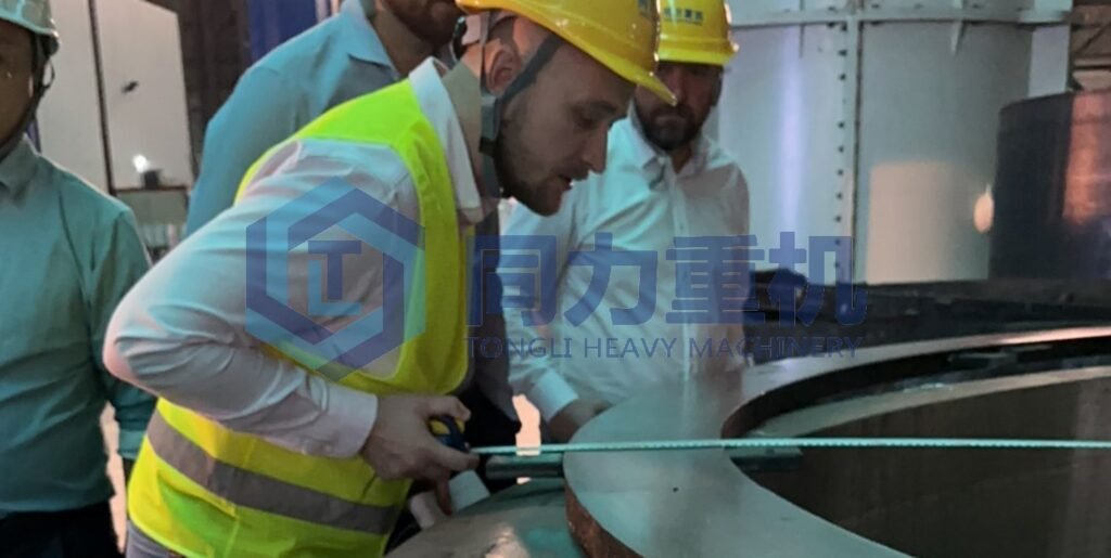 Hazardous incineration kiln Dimension check of the rotary kiln riding ring crown gear