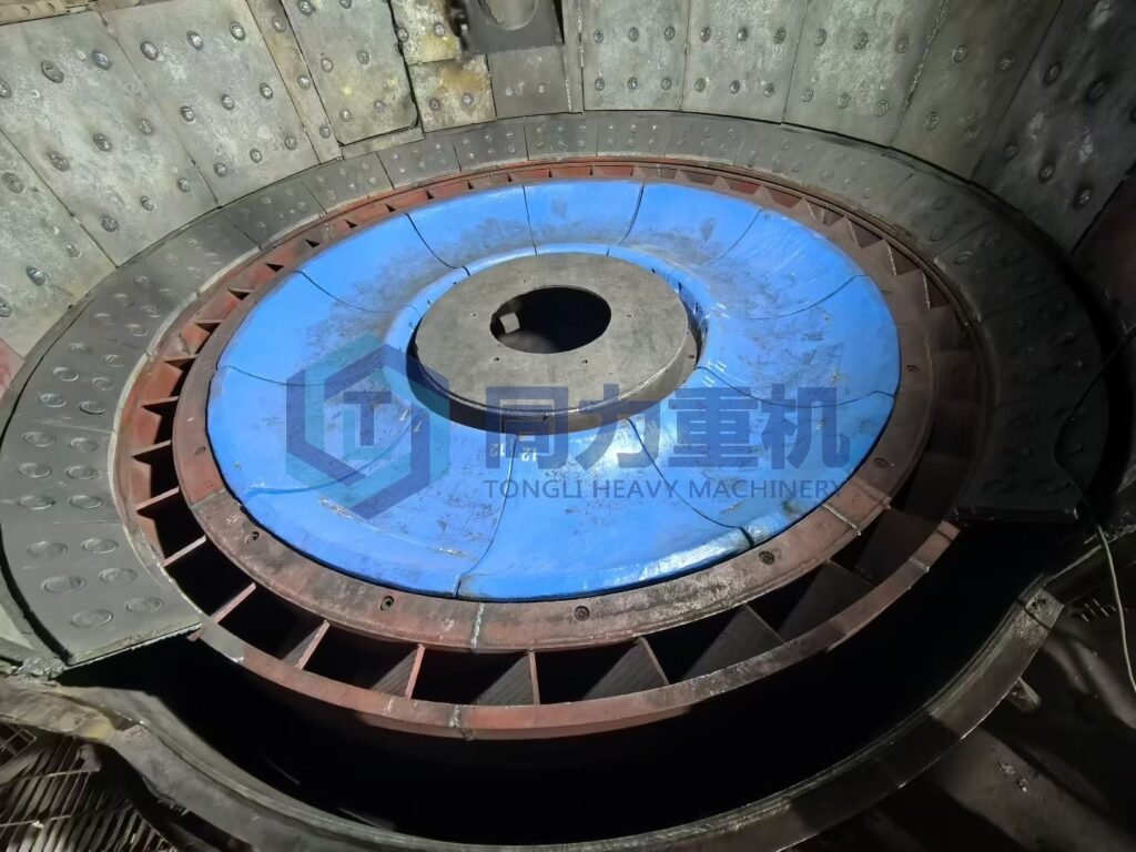 Cement slag vertical roller mill grinding chamber table liner Loesche LM Pfeiffer MPS Polysius Quadropol Magotteaux