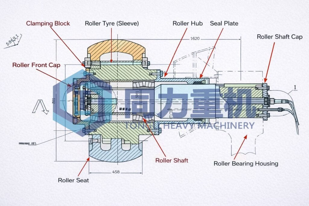 The structure of the veritcal roller mill grinding roller with XWIN Ceramic Composite
