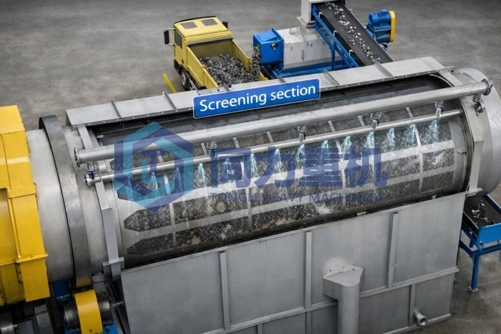 Screening Trommel part of a paper pulper machine 