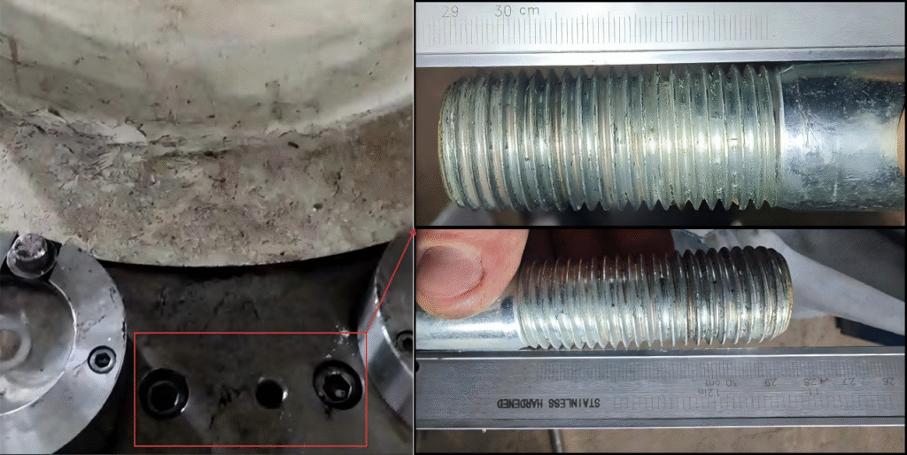 When loosening the bearing housing mounting bolts, we discovered that the bolts were bent.