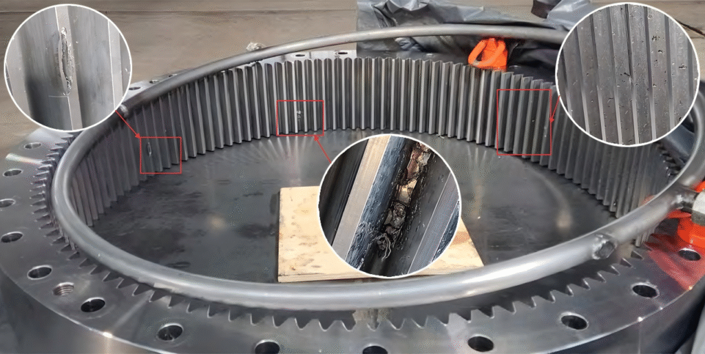 Crown gear Cracked teeth. 