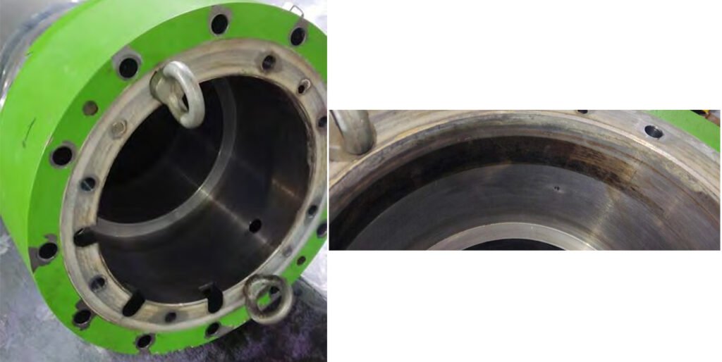Corrosion and fretting corrosion of tapered roller bearing seats.