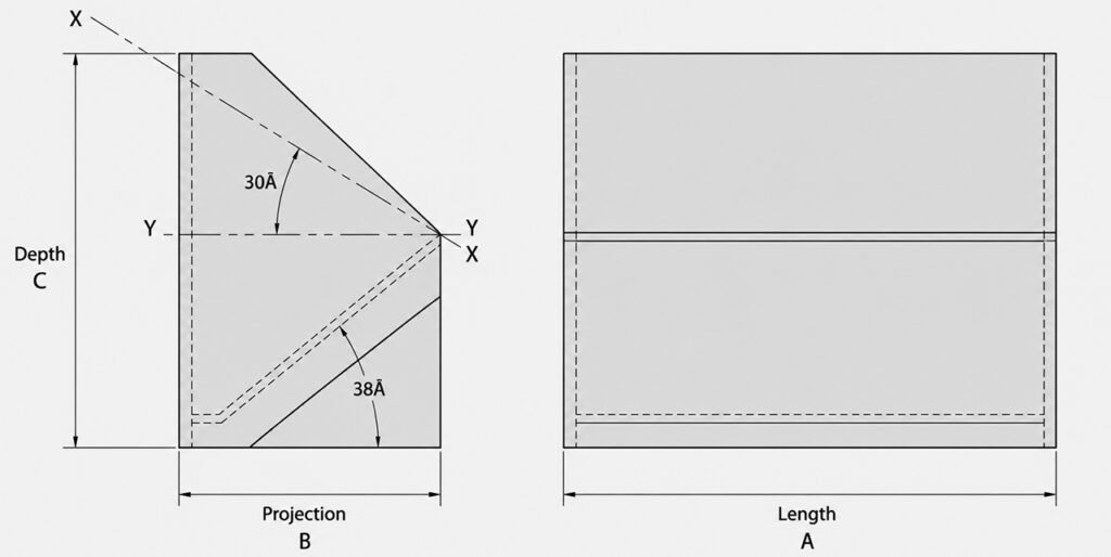 MF (Medium Front) Type Conveyor Buckets Sizes and Dimensions